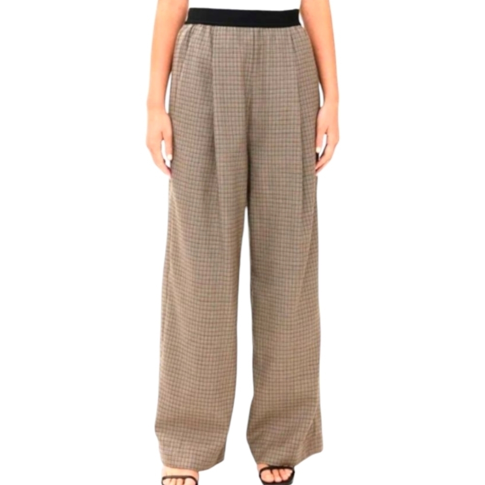 NWT Thakoon Smocked Waist Wide Leg Trousers Sz 4 Brwn Houndstooth ACADEMIA Siren